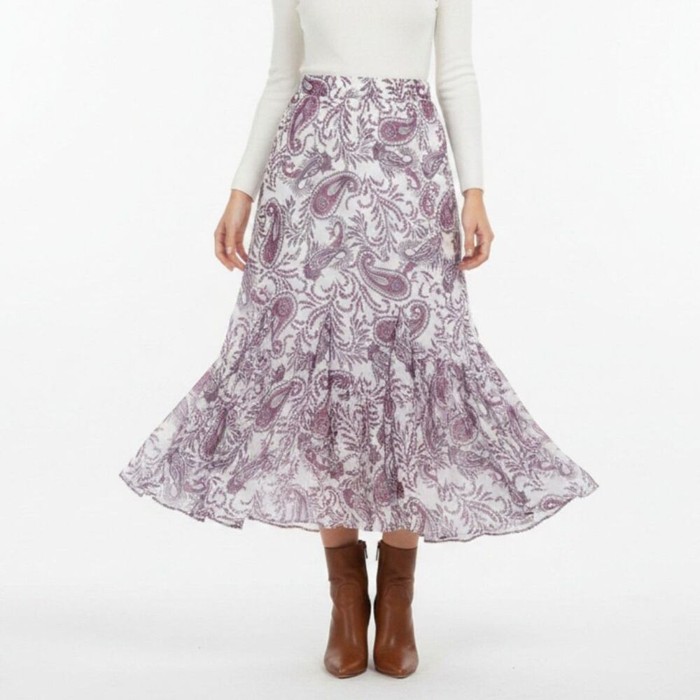 Ann Taylor Paisley Print White & Pink A Line Maxi Full Length Skirt S
